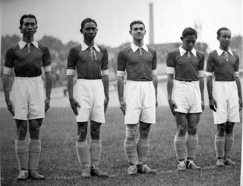 Dutch East Indies players line up in France in 1938 to face mighty
 Hungary.